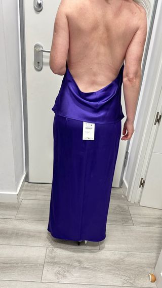 top satén morado fiesta