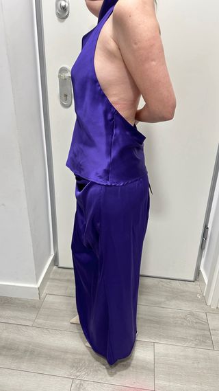 top satén morado fiesta