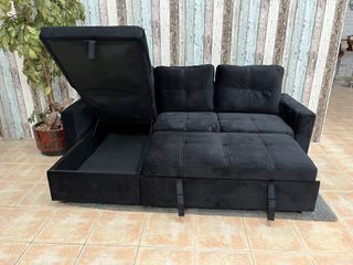 !OFERTA SOFA CAMA NEGRO CON ARCON  CHAISELONGUE!!