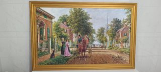 Cuadro antiguo paisaje - marco dorado