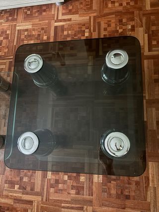 Mesas cristal centro y auxiliar 2 niveles ruedas