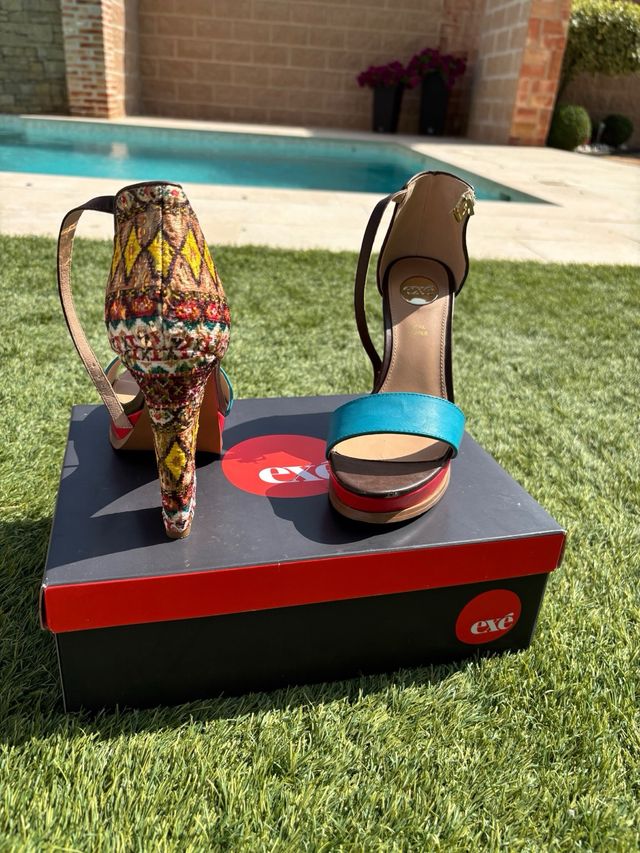 Sandali con tacco Exe turchese-marrone