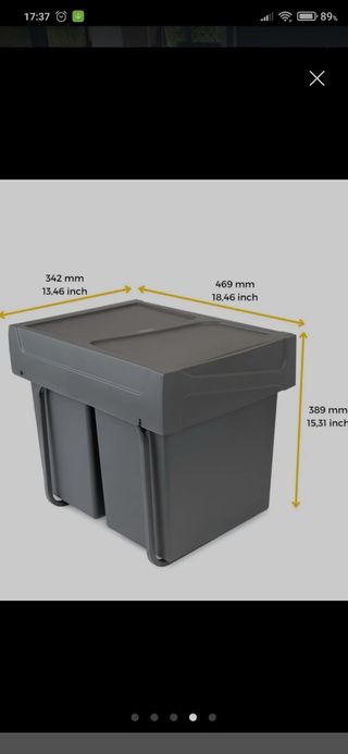 Cubo basura 2 cubetas extraíble gris