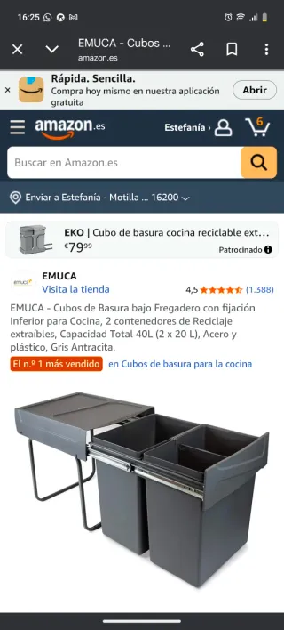 Cubo basura 2 cubetas extraíble gris