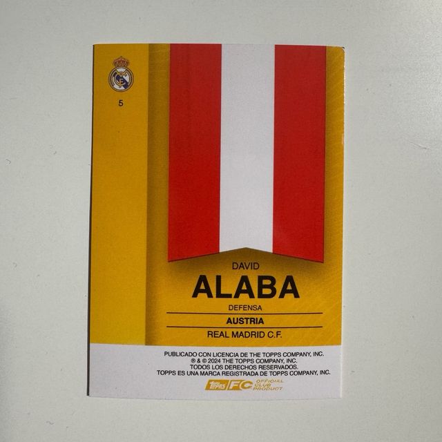 Carta David Alaba Real Madrid /250