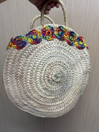 Bolso Artesanal - Beige y Multicolor tamaño grande