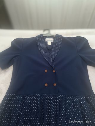 Vestido azul lunares blanco