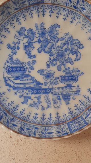 4 Platos Porcelana Azul y Blanco