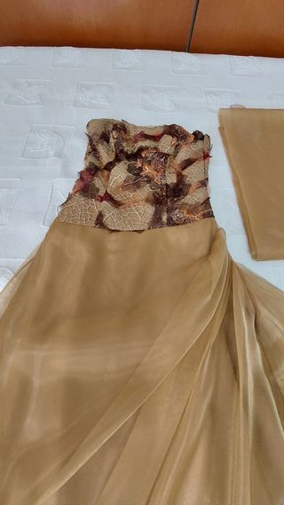 Vestido fiesta marrón-dorado