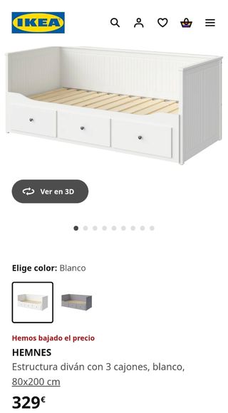 Diván HEMNES blanco con 3 cajones