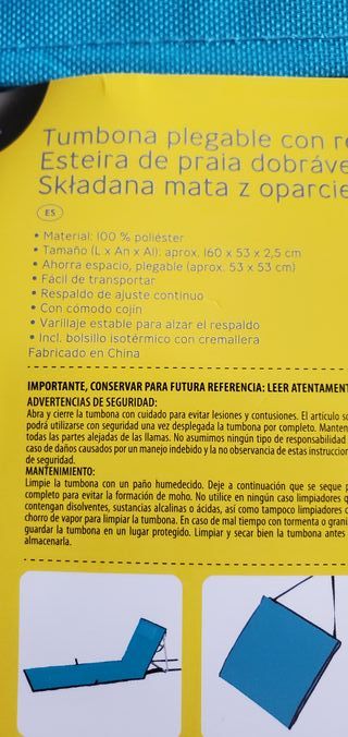 Tumbona playa plegable azul / Hamaca / Silla playa