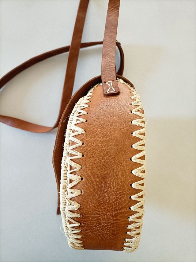 Borsa a tracolla paglia e pelle