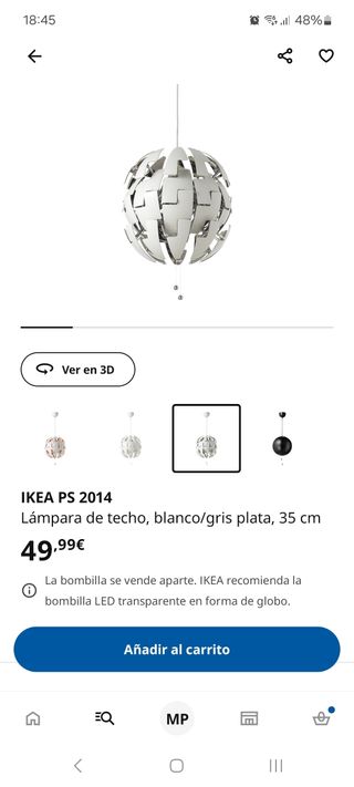 Lámpara techo blanca plata de 35 cms