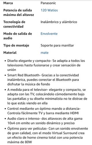 Barra sonido Panasonic SC-HTB250 - 120W