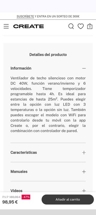 Ventilador techo Create - Negro/Madera