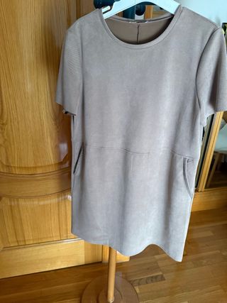 Vestido beige manga corta talla L