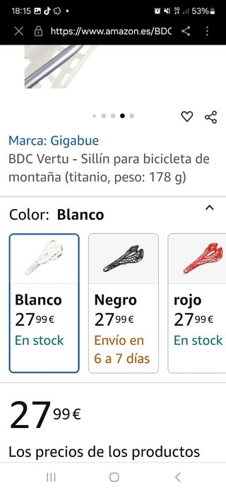 Sillín Gigablue BDC Vertü - 5uds