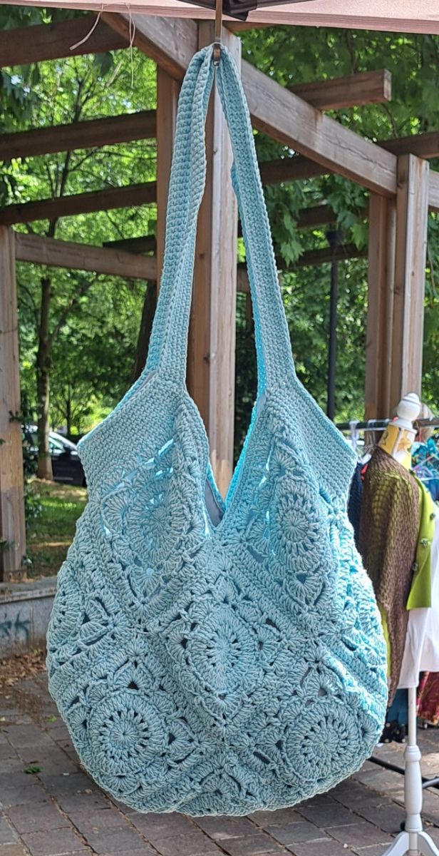 Borsa crochet cotone bio teal