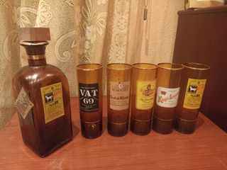 Botella y 5 vasos whisky vintage