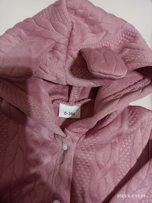 Pelele bebé 0-3m, rosa, capucha