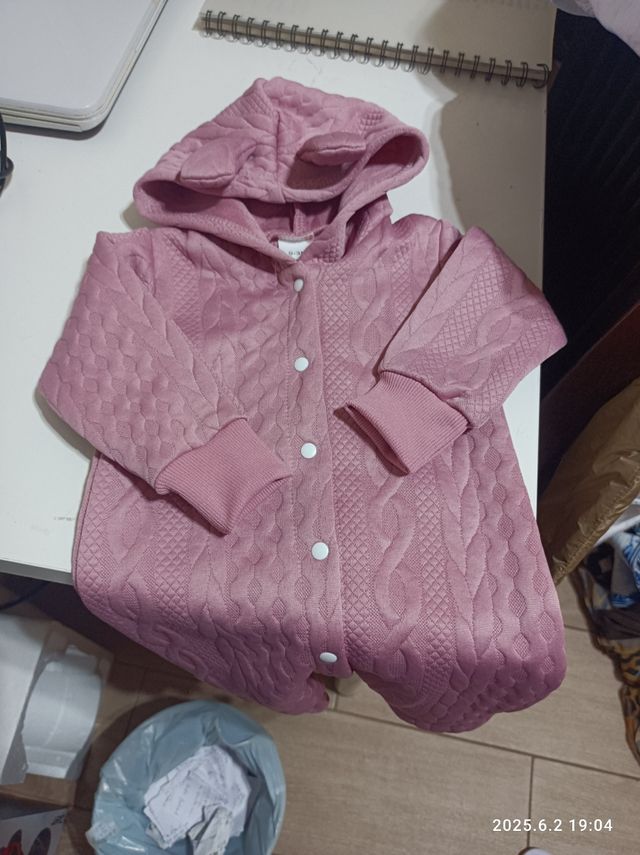 Pelele bebé 0-3m, rosa, capucha