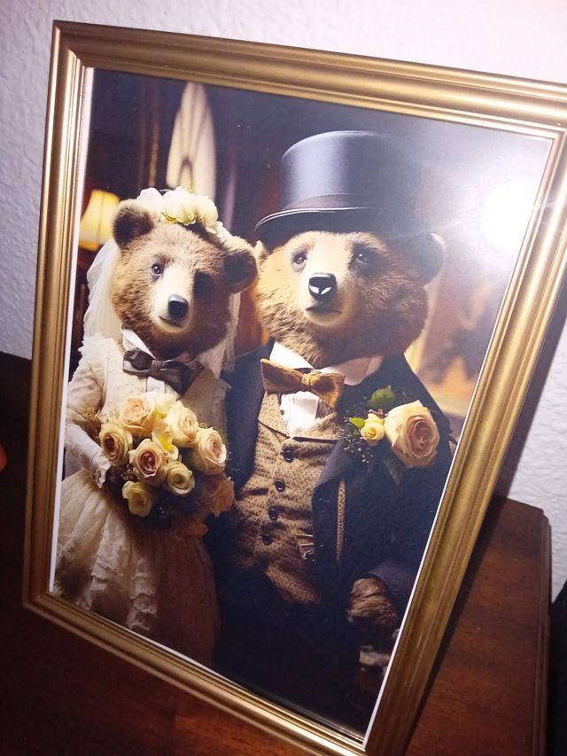 Quadro dorato coppia di sposi orsi