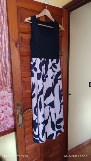 Vestido largo estampado - Negro y rosa palo