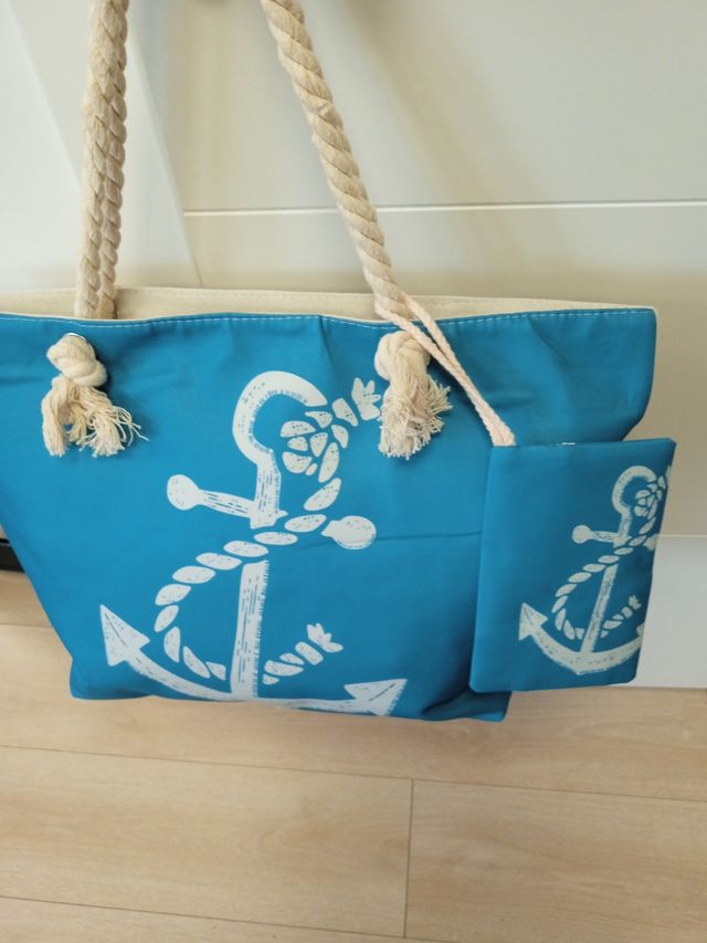 Bolsa playa - Teal & White