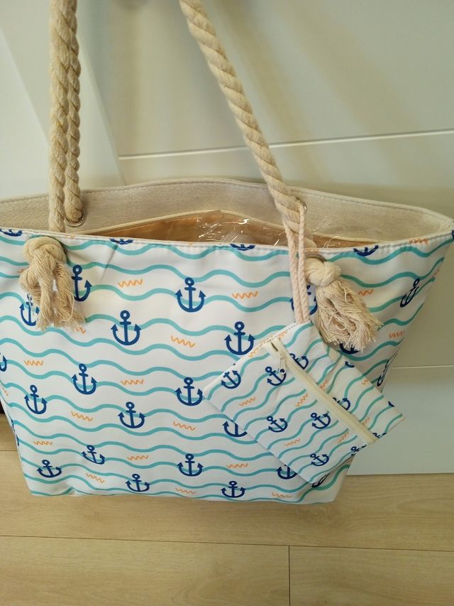Bolsa playa - anclas - azul, blanco