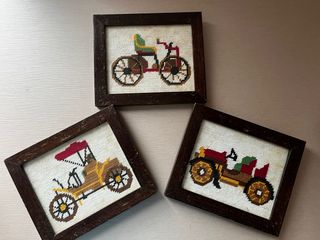 3 Cuadros punto cruz coches antiguos