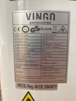 Deshumidificador Vingo