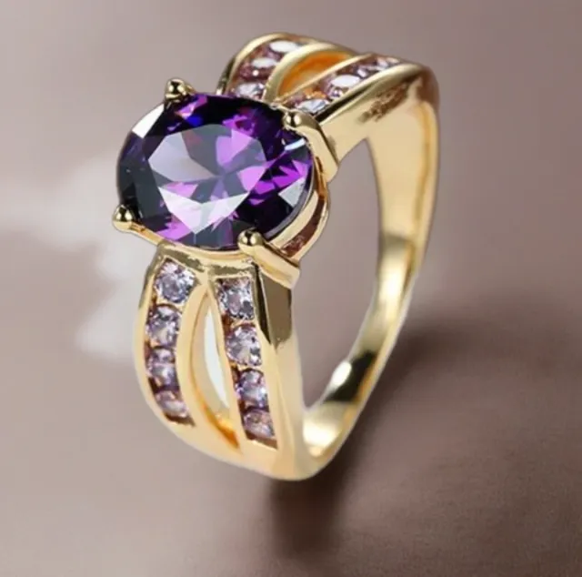 Anillo chapado 14k oro con amatista varias medidas