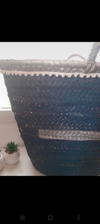 Cesto playa mimbre azul