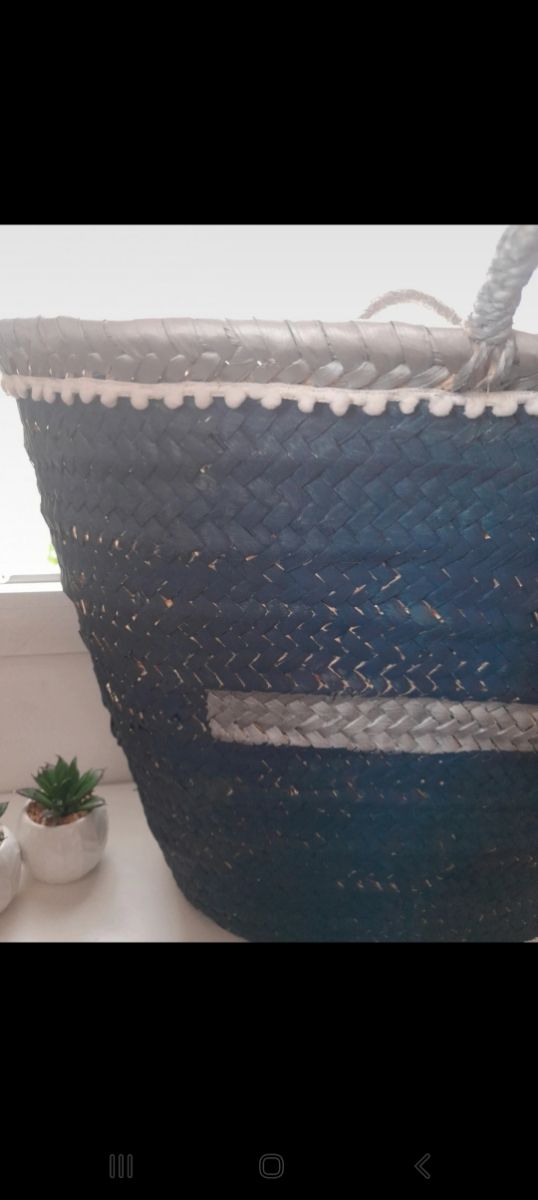 Cesto playa mimbre azul