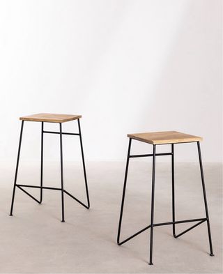 Taburete madera y metal negro