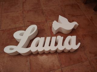 Nombre Laura + Paloma 3D corcho