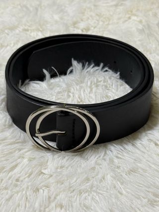 Cinturón Negro Doble Anillo Plata