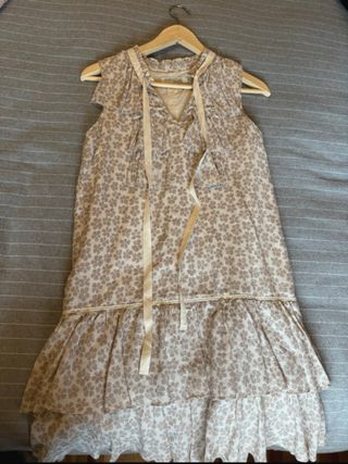 Vestido beige/topo estampado mini