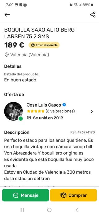 Boquilla saxo alto Berg Larsen vintage 75 2 SMS
