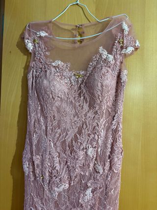 Vestido largo encaje rosa  palo eventos