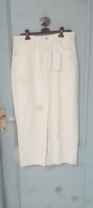 Gonna jeans bianca lunga spacco