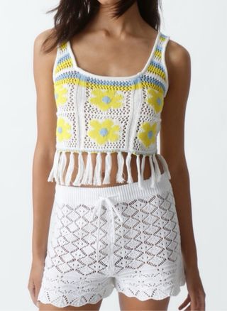 Top crop de crochet blanco