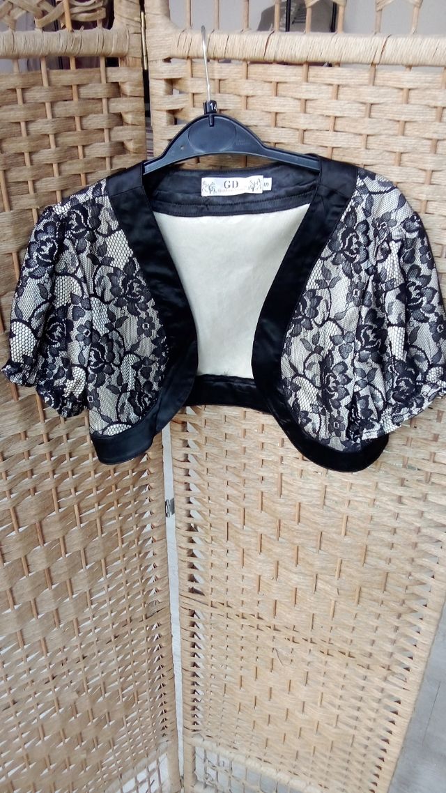 Bolero cerimónia renda bege c/preto, S