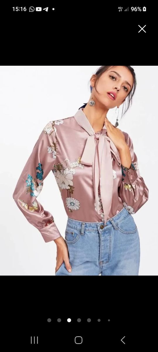 Blusa seda rosa estampada