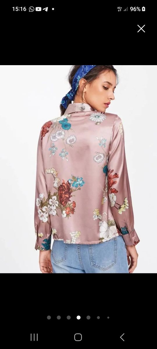 Blusa seda rosa estampada