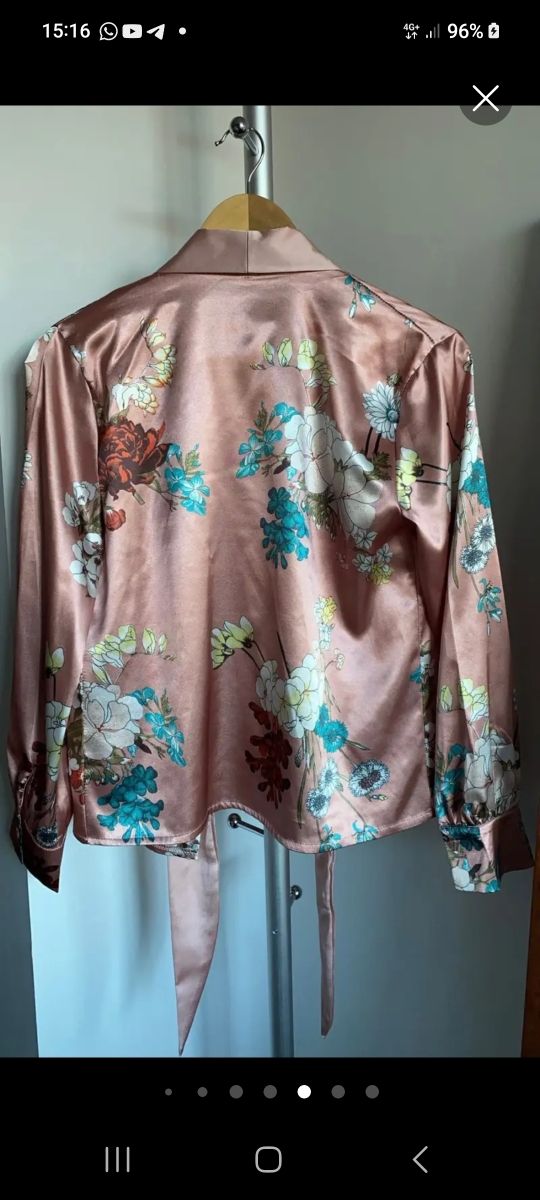 Blusa seda rosa estampada