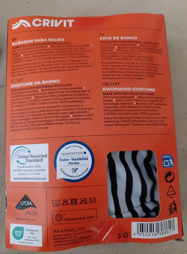 Bañador Crivit rayas blanco-negro XL