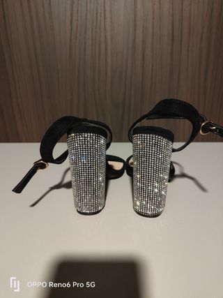 Sandali tacco medio 10 cm neri con strass