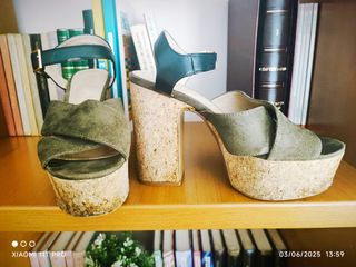 Zapatos plataforma suecos -  Verde kaqui