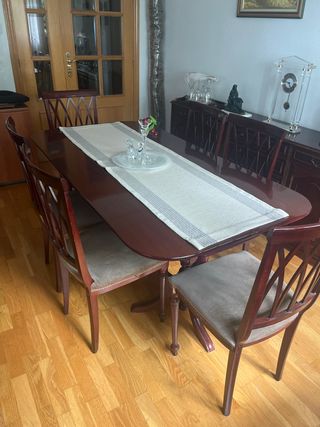 Mesa comedor madera plegable caoba 6 sillas